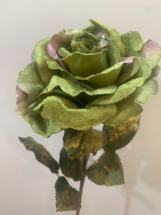 24in Fabric Rose w/Glitter GREEN/MAUVE