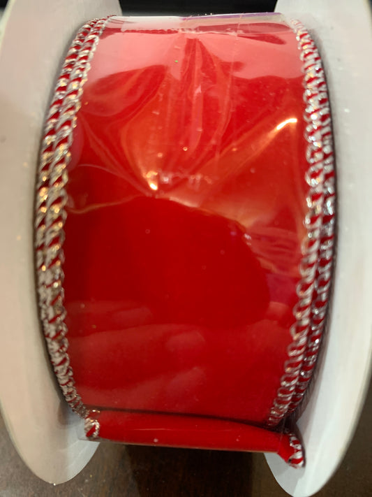 1.5inx10yd Value Velvet RED w/Silver Edge