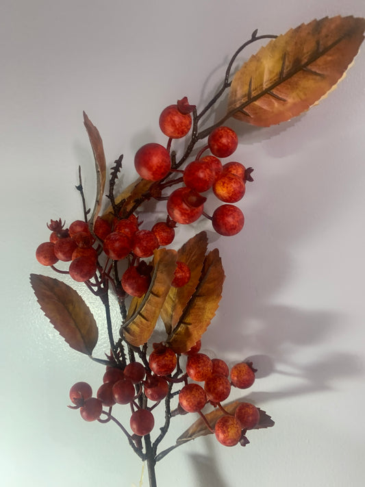Brown Birch and Red/Orange Berries Golden Bell
