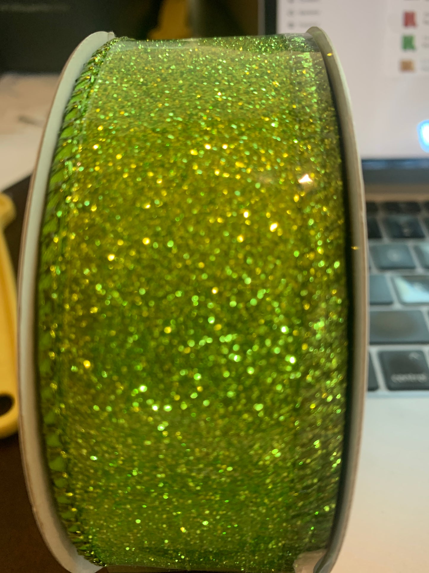 1.5inx10yd Glitter Metallic Shine-Back LIME