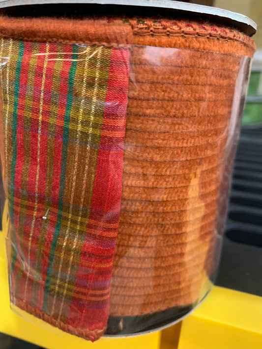 4inx5yd Corduroy BURNT ORANGE / Plaid Back