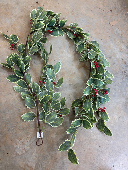 6ft Holly Garland - Premium Greenery for Wreaths, Arrangements and Home Decor Melrose