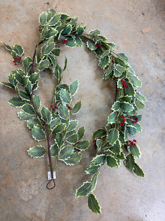 6ft Holly Garland - Premium Greenery for Wreaths, Arrangements and Home Decor Melrose