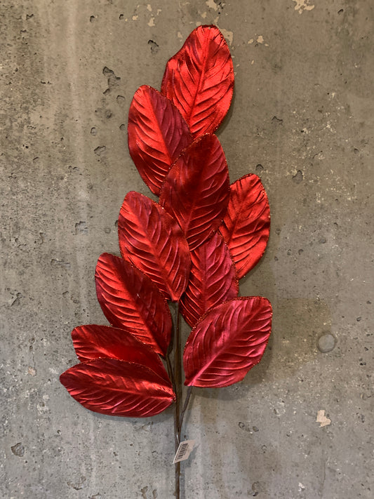 27in Metallic Magnolia Leaves RED