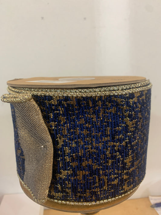 4in DOUBLE FUSED Jacquard BLUE/GOLD La Ribbons