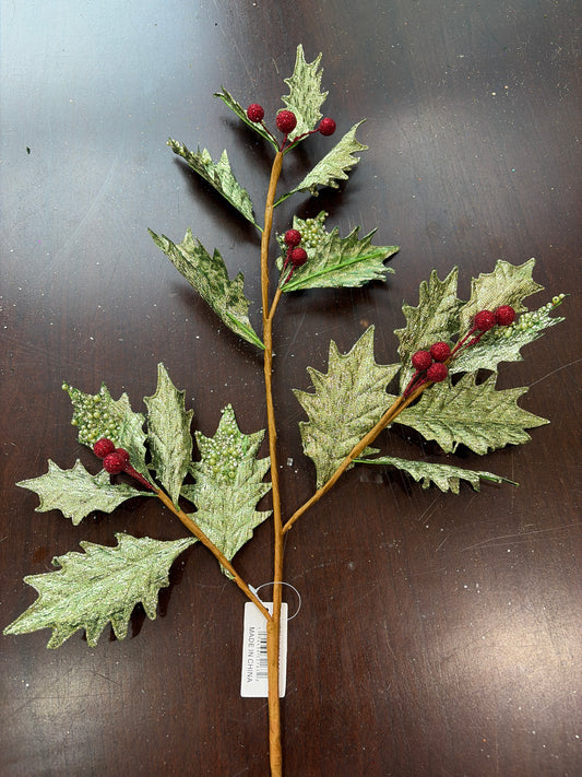 29in Mint Red Metallic Holly - Premium Greenery for Wreaths, Arrangements and Home Decor
