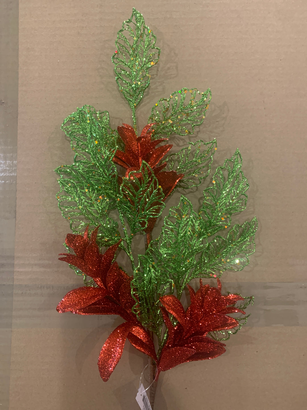 28in Glitter Leaf Bush RED/GREEN