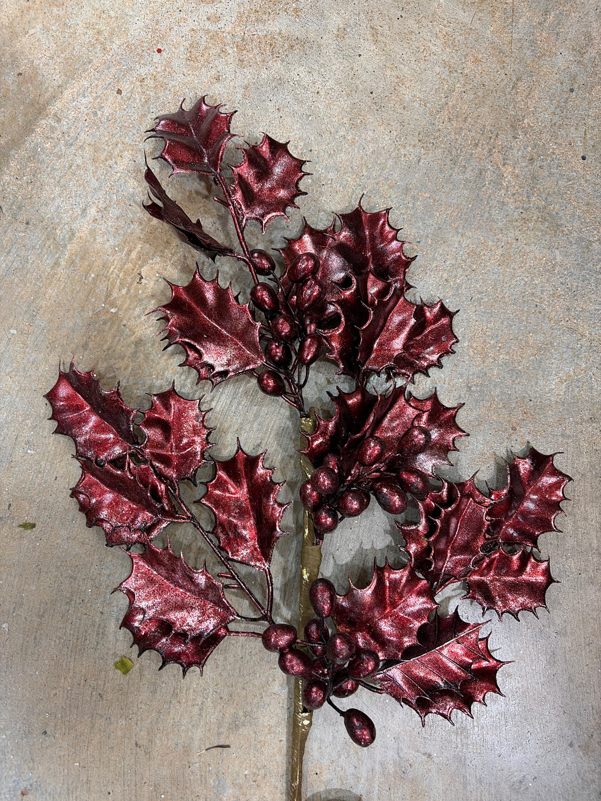 25in Antique Burgundy Metallic Holly - Premium Greenery for Wreaths and Home Decor Regency