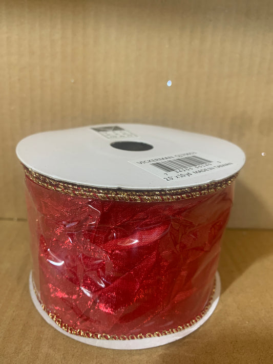 2.5inx10yd Dupion Red w/gold edge