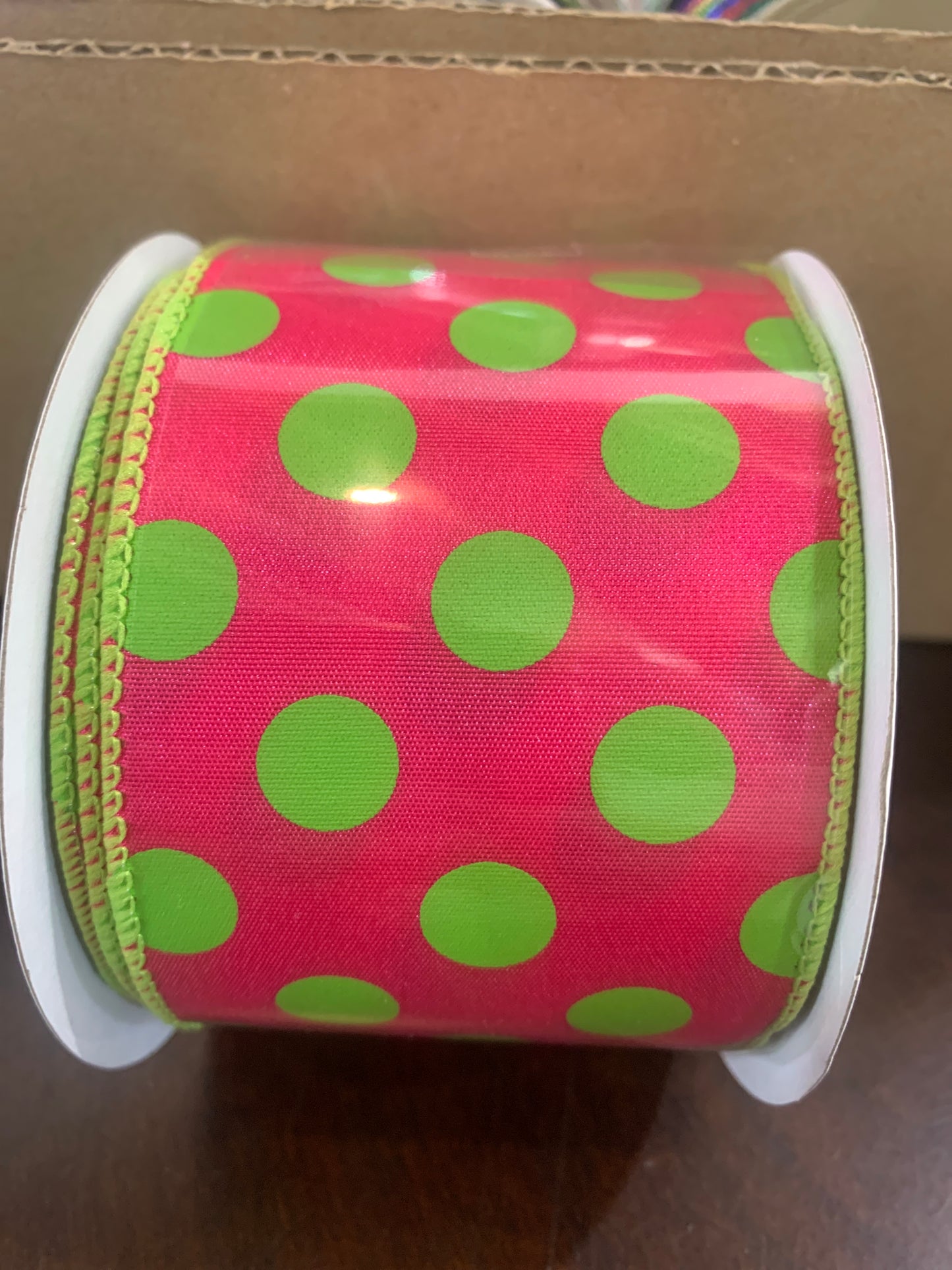 2.5in Green Dots on Hot Pink