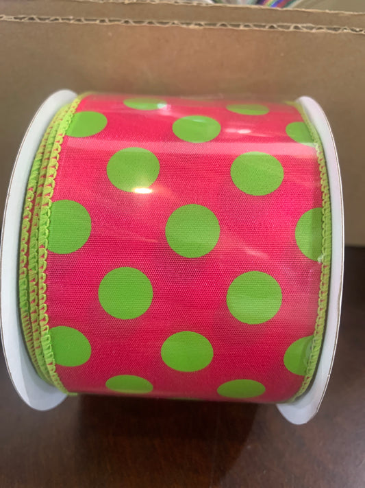 2.5in Green Dots on Hot Pink