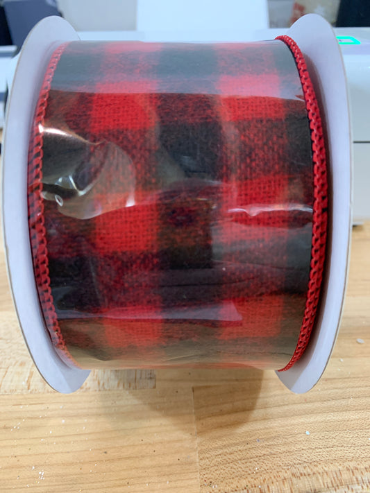 2.5 inch X 10 yard Fuzzy Flannel RED Check