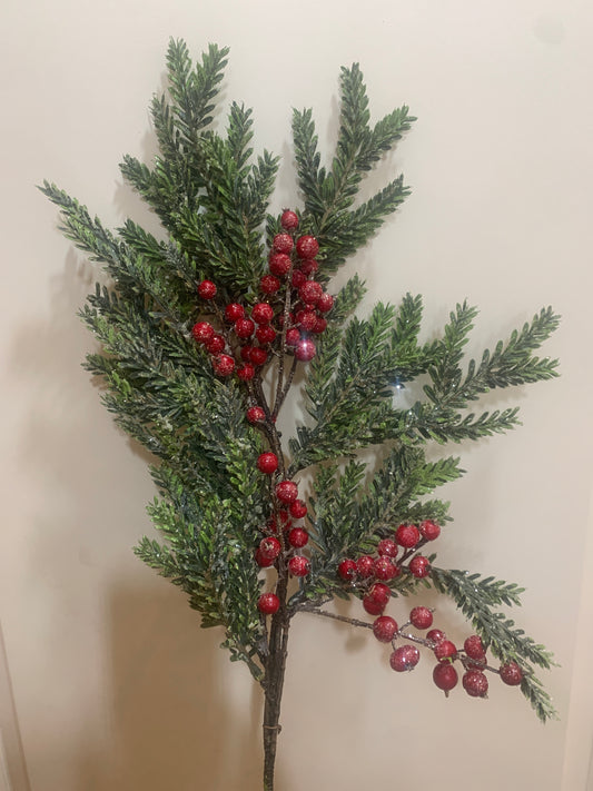 32in Icy Noble Fir & Berry Cascade Spray