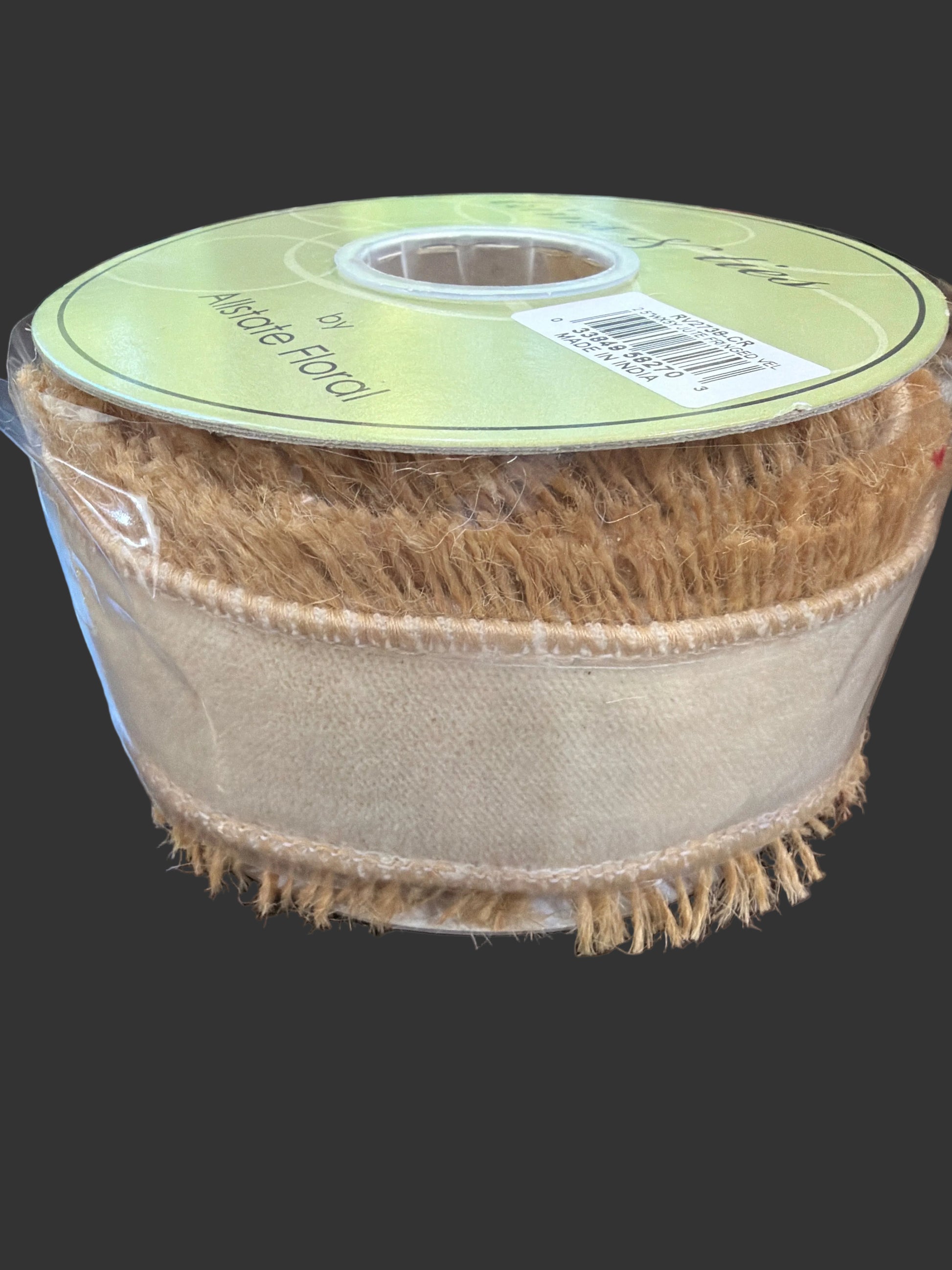 5YARD x2.5in Jute Fringed Cream Velvet Ribbon Allstate