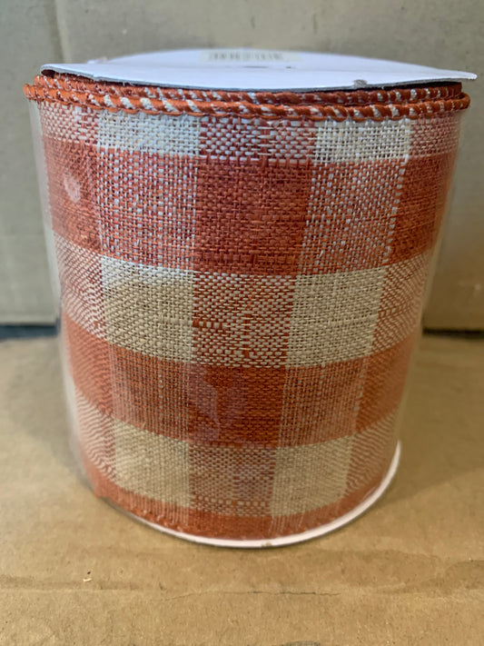 4in Burlap Check BRICK/NATURAL