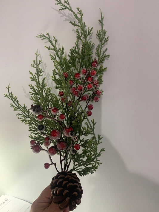 24in Cedar, Cone and Frosted Two-Tone Red Berries