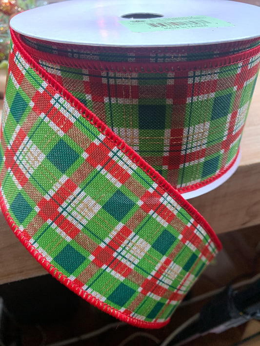 2.5in x 10yd Holiday Stripe Plaid Ribbon