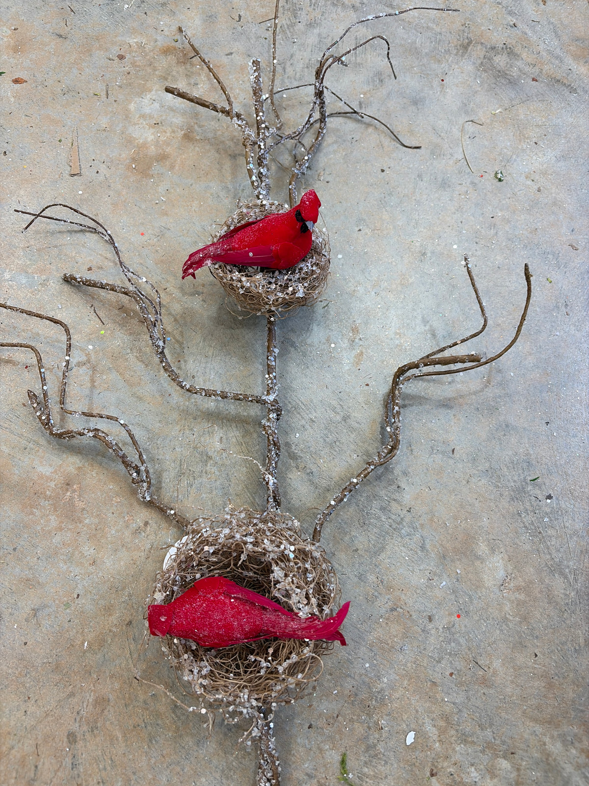 34in Glitter Cardinal Nest Spray - Premium Attachment for Wreaths, Arrangements and Home Decor Regency