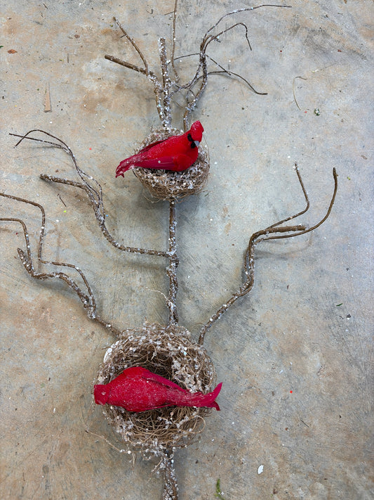 34in Glitter Cardinal Nest Spray - Premium Attachment for Wreaths, Arrangements and Home Decor Regency