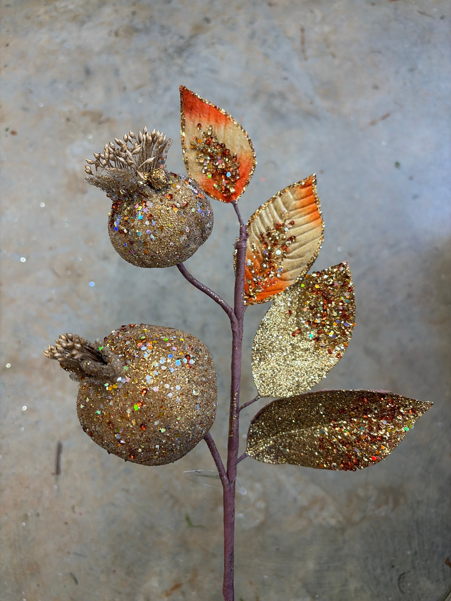 16in Burgundy Glitter Pomegranate Spray | Artificial Holiday Floral Stem Regency