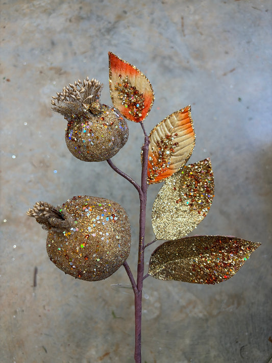 16in Burgundy Glitter Pomegranate Spray | Artificial Holiday Floral Stem Regency