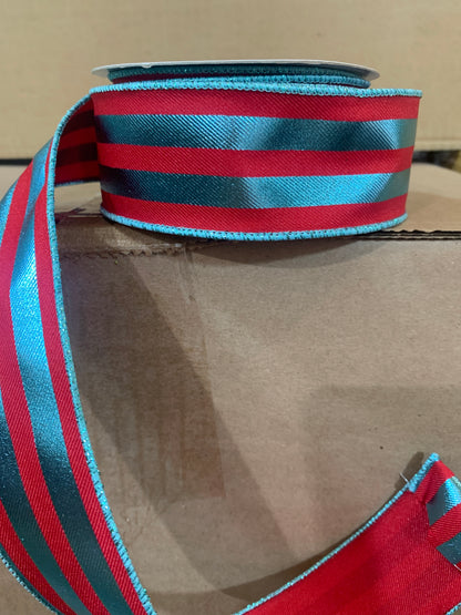 1.5inx10yd RED/ICE BLUE Stripe Ribbon