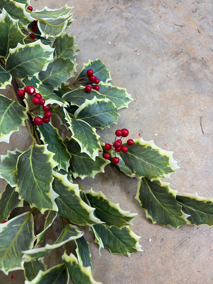 6ft Holly Garland - Premium Greenery for Wreaths, Arrangements and Home Decor Melrose