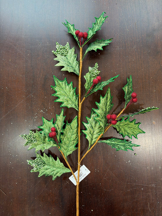 29in Dk Green Red Metallic Holly - Premium Greenery for Wreaths, Arrangements and Home Decor