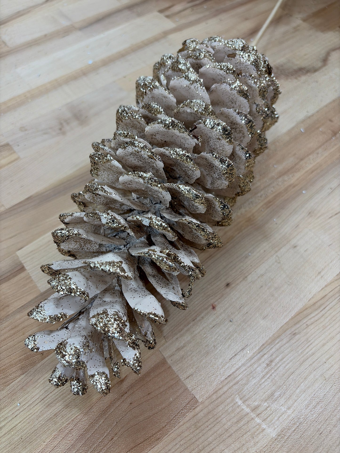 10in Metallic Glitter Sugar Cone LIGHT CHAMPAGNE Winter Woods