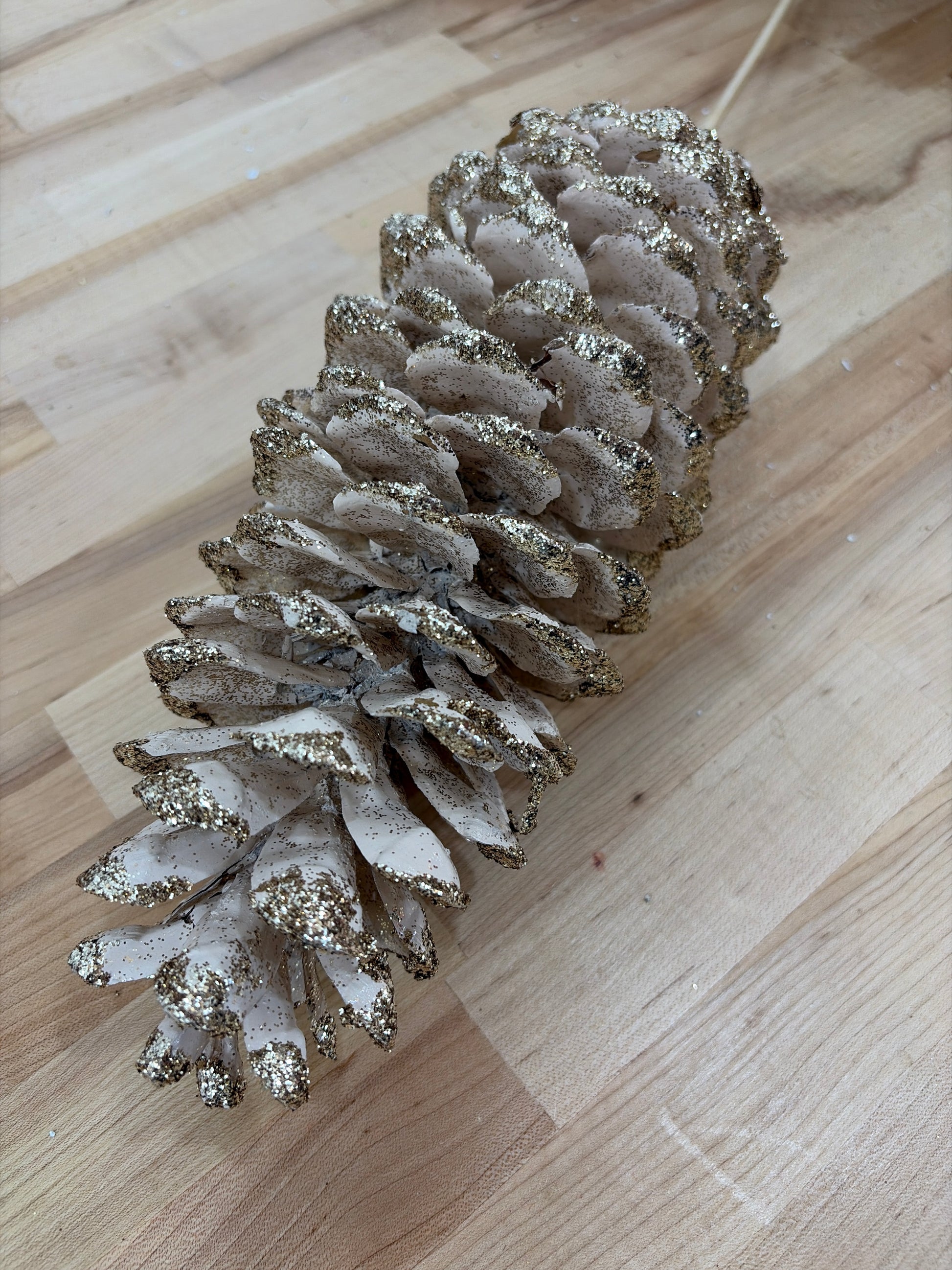 10in Metallic Glitter Sugar Cone LIGHT CHAMPAGNE Winter Woods