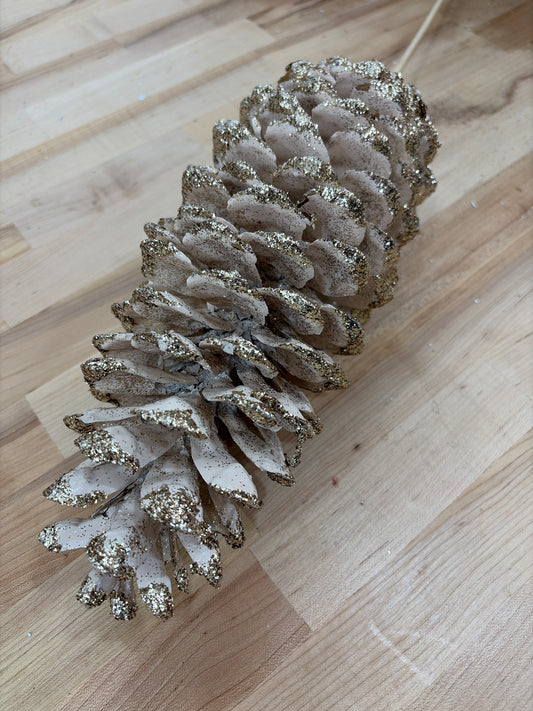 10in Metallic Glitter Sugar Cone LIGHT CHAMPAGNE Winter Woods