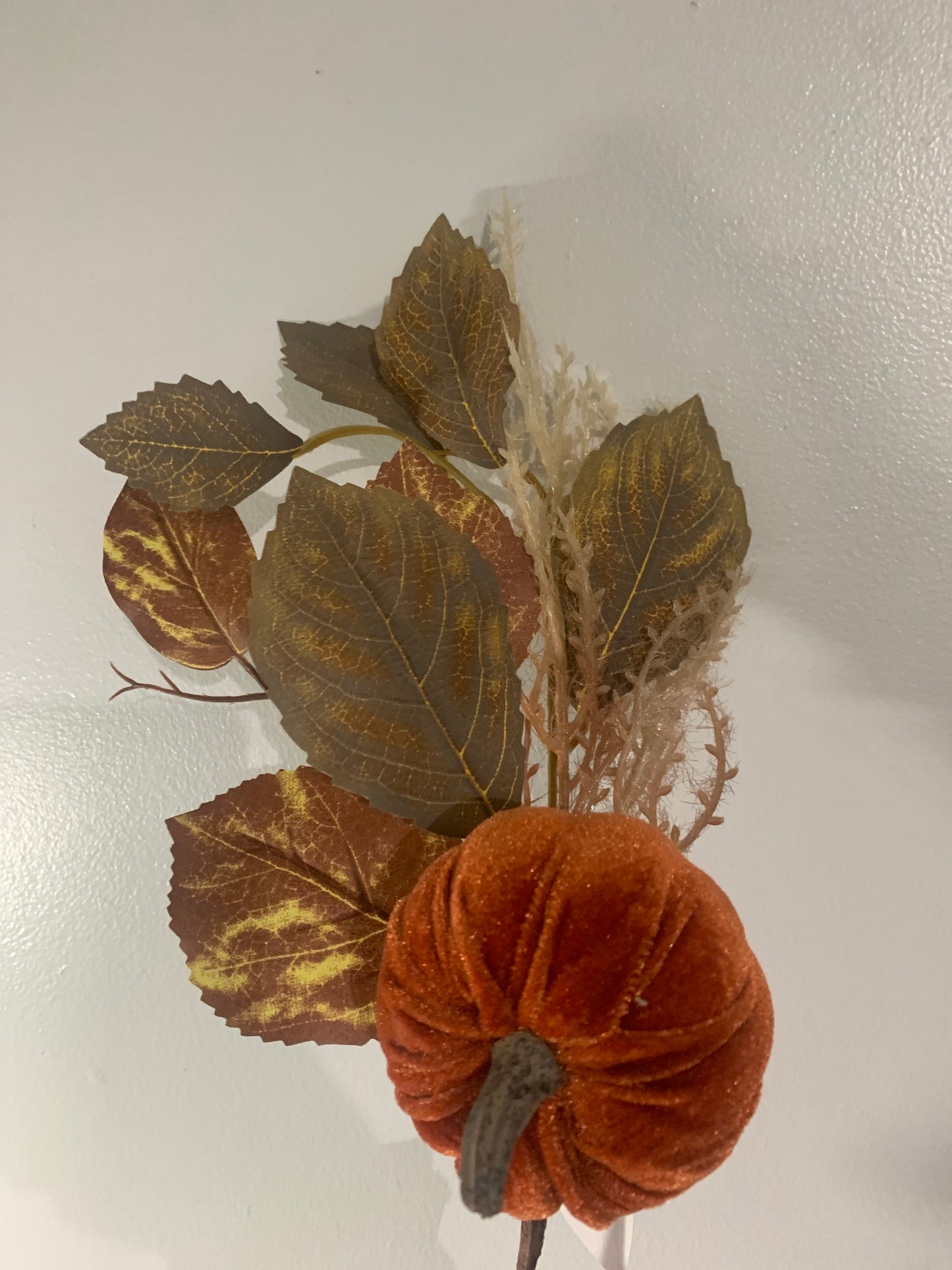 12in Velvet Pumpkin & Leaf RUST Golden Bell