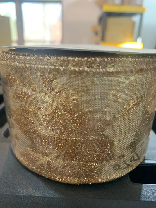 2.5in GOLD Leaves Ribbon