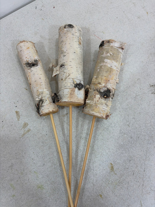 3pc SET - 6in Birch Mini Logs Winter Woods