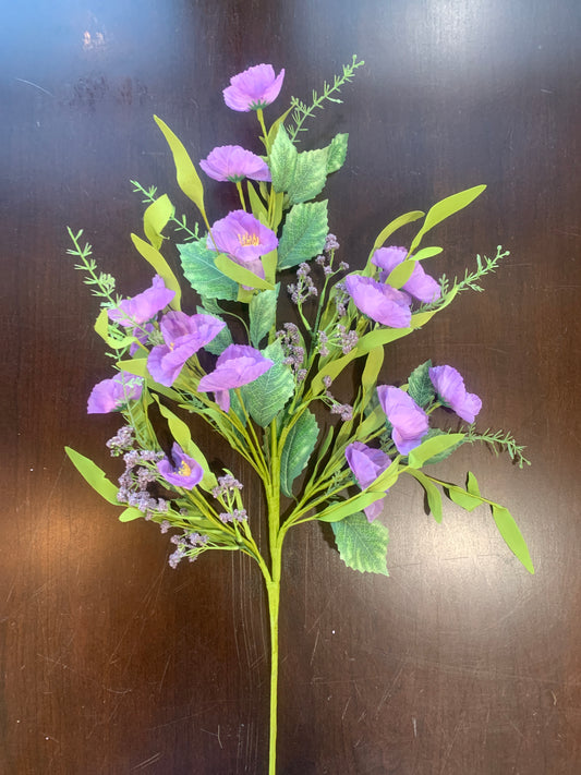 Purple Florals with Rose Leaf, Fern, Seeds