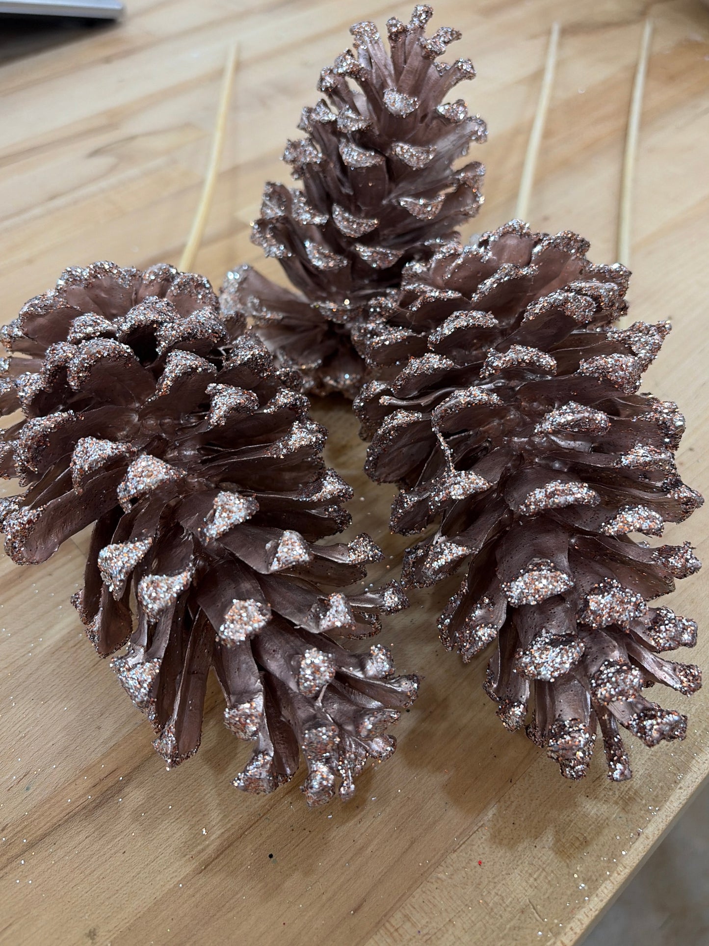 3pc SET 6in Metallic Glitter Sugar Cone DARK CHAMPAGNE Winter Woods