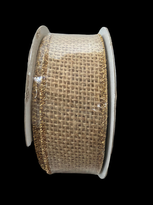 Natural w/Gold Edge Burlap Ribbon – 1⅜" x 10 Yards | Rustic Faux Burlap Ribbon for Wreaths, Bows & Floral Designs Reliant Ribbon