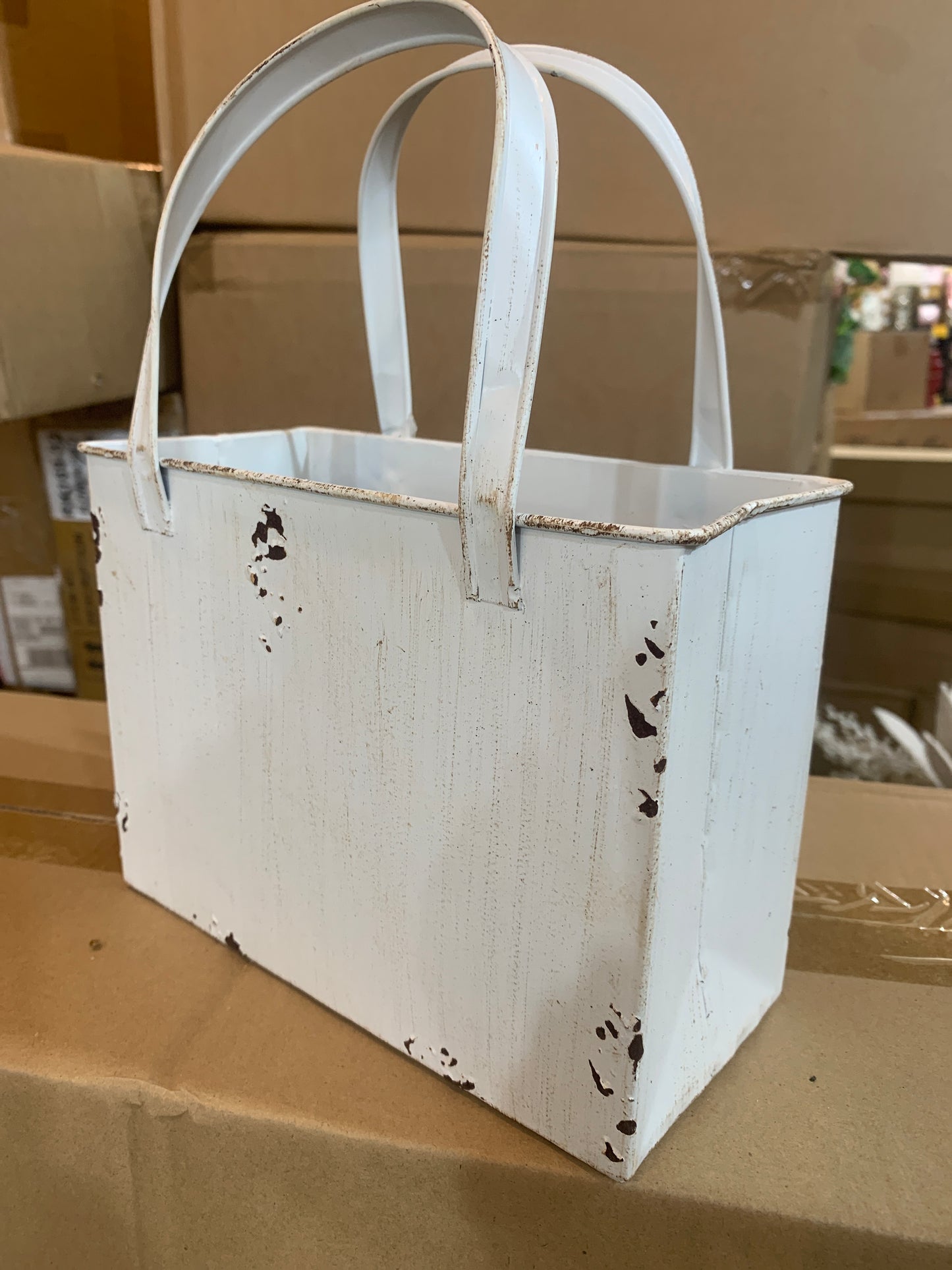Distressed Metal TOTE BAG WHITE