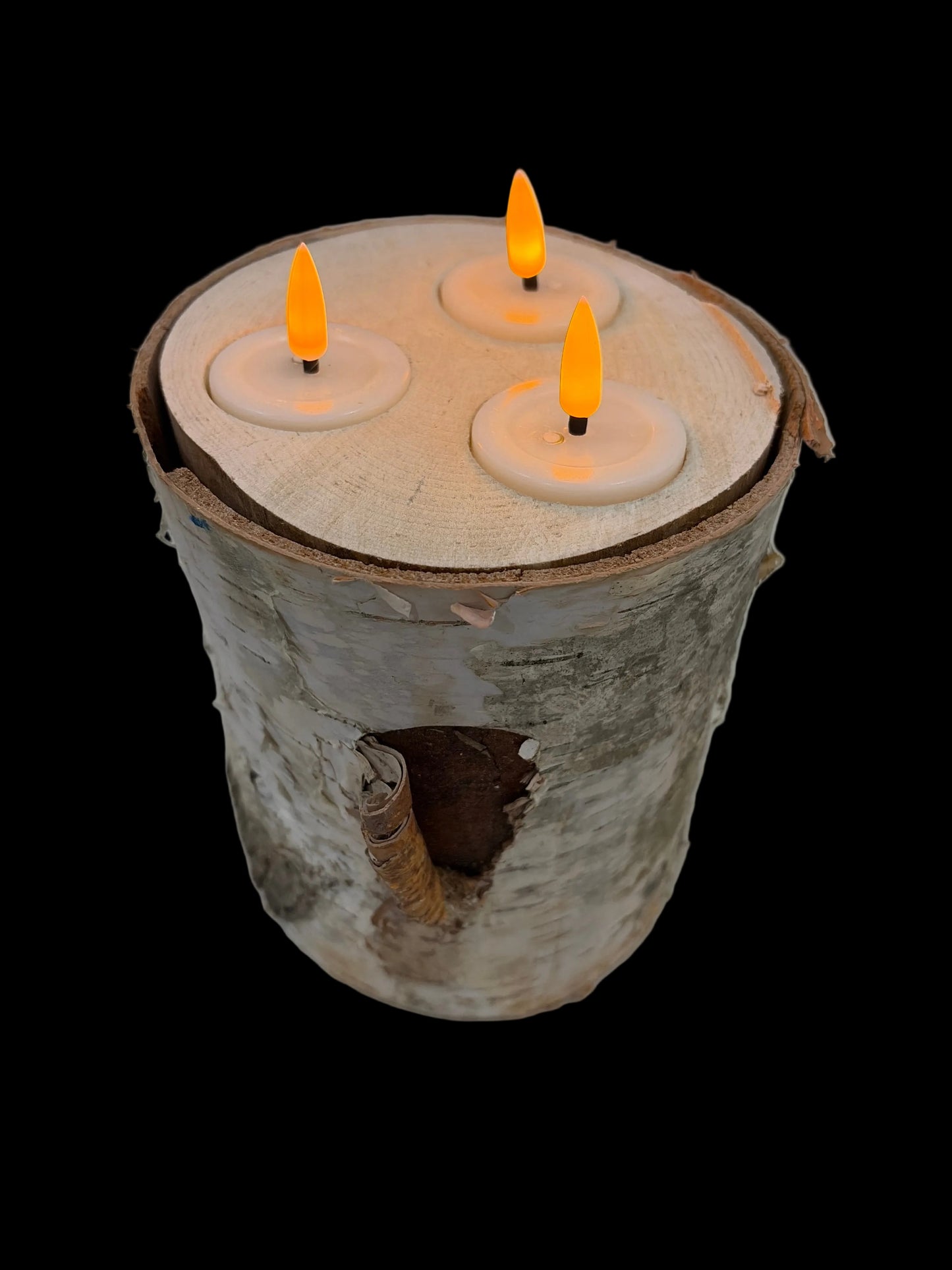 6in THREE LIGHT Birch Candle Holder w/Blow Lights Winter Woods