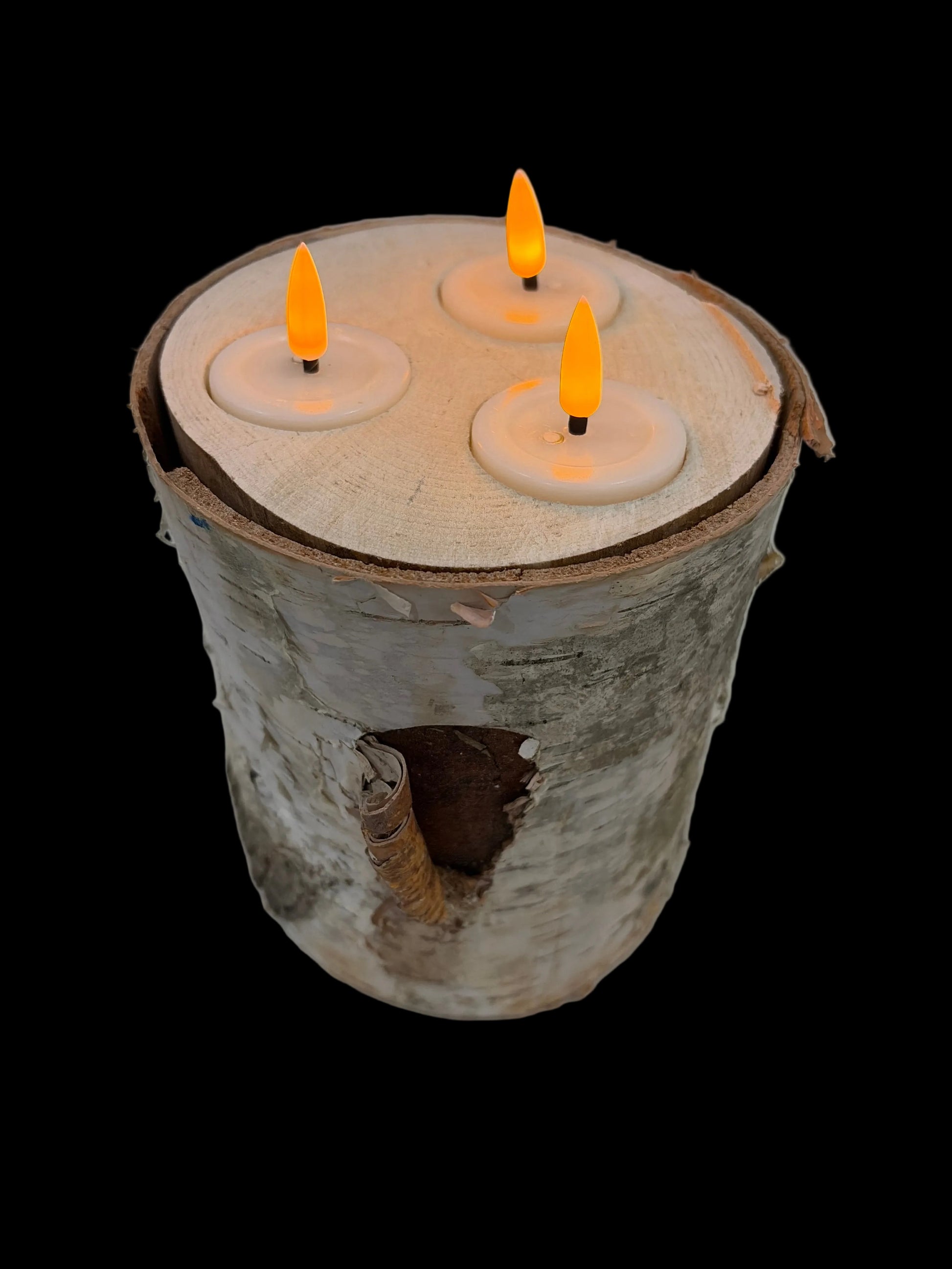 6in THREE LIGHT Birch Candle Holder w/Blow Lights Winter Woods
