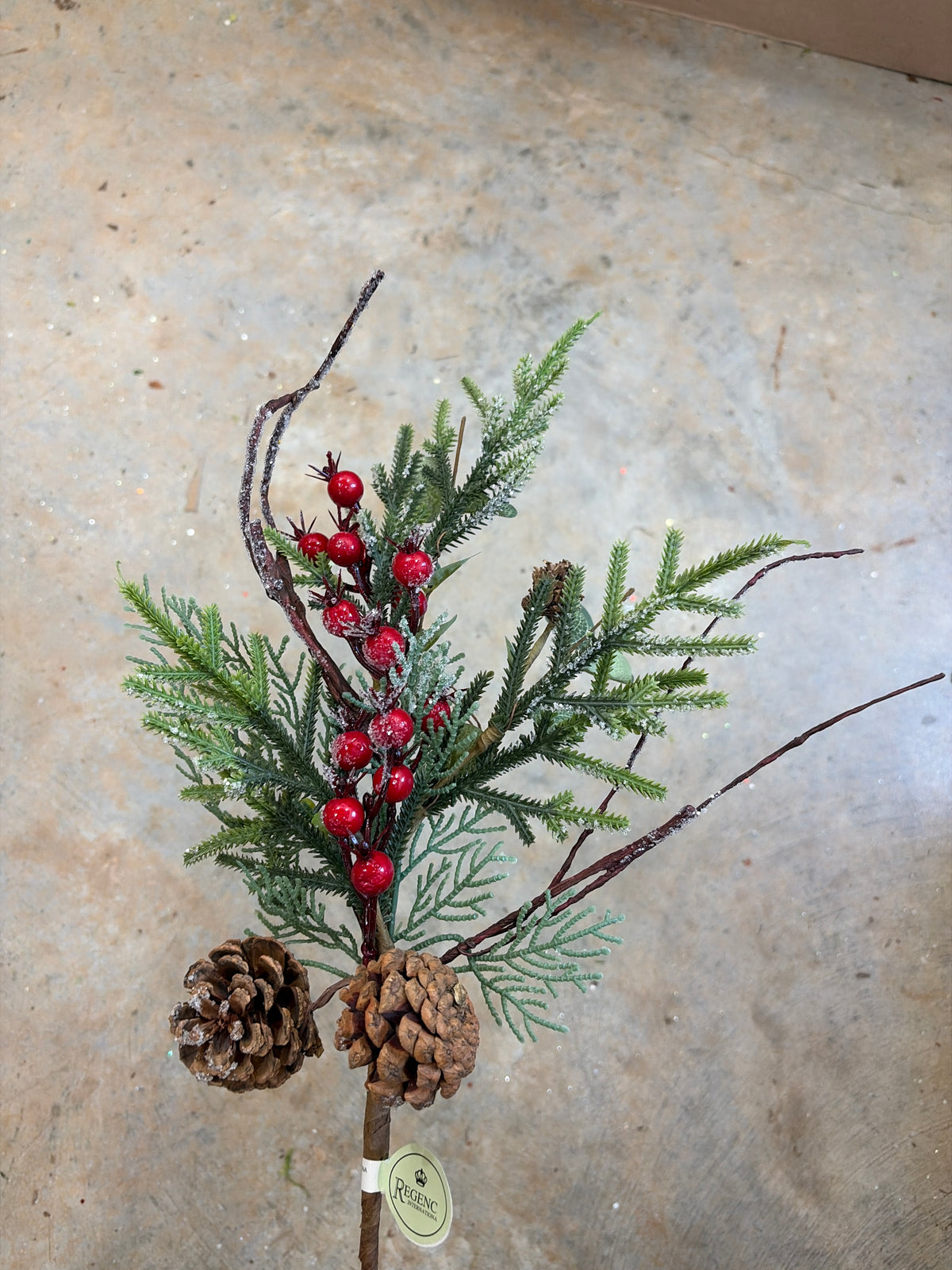 20in Frost Mix Greens/Berry/Cone Spray - Premium Greenery for Wreaths, Arrangements and Home Decor Regency