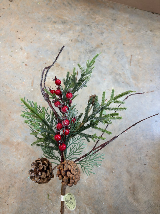 20in Frost Mix Greens/Berry/Cone Spray - Premium Greenery for Wreaths, Arrangements and Home Decor Regency