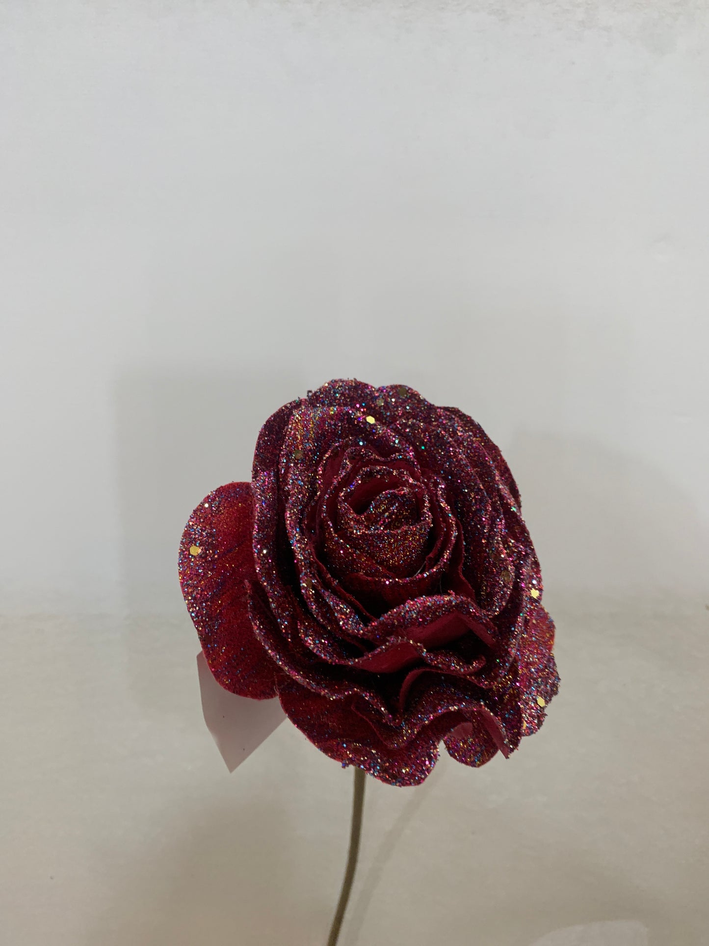 22in Metallic Fabric Rose w/6in Bloom RED