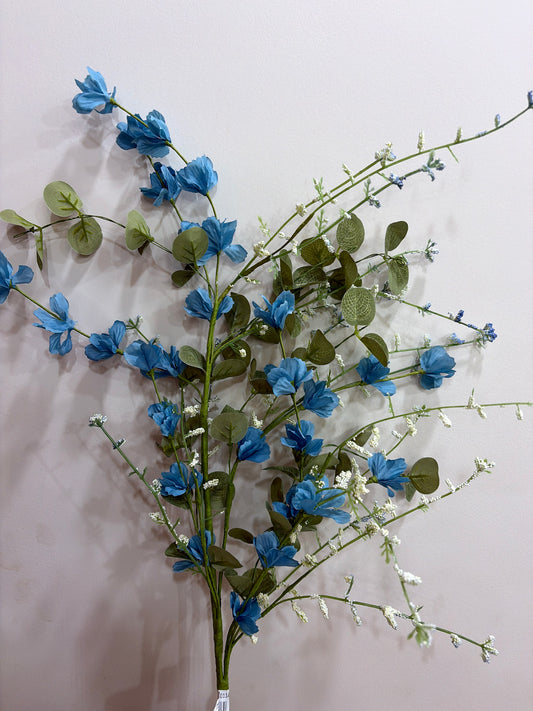 31in Blue Fabric Flower & Eucalyptus