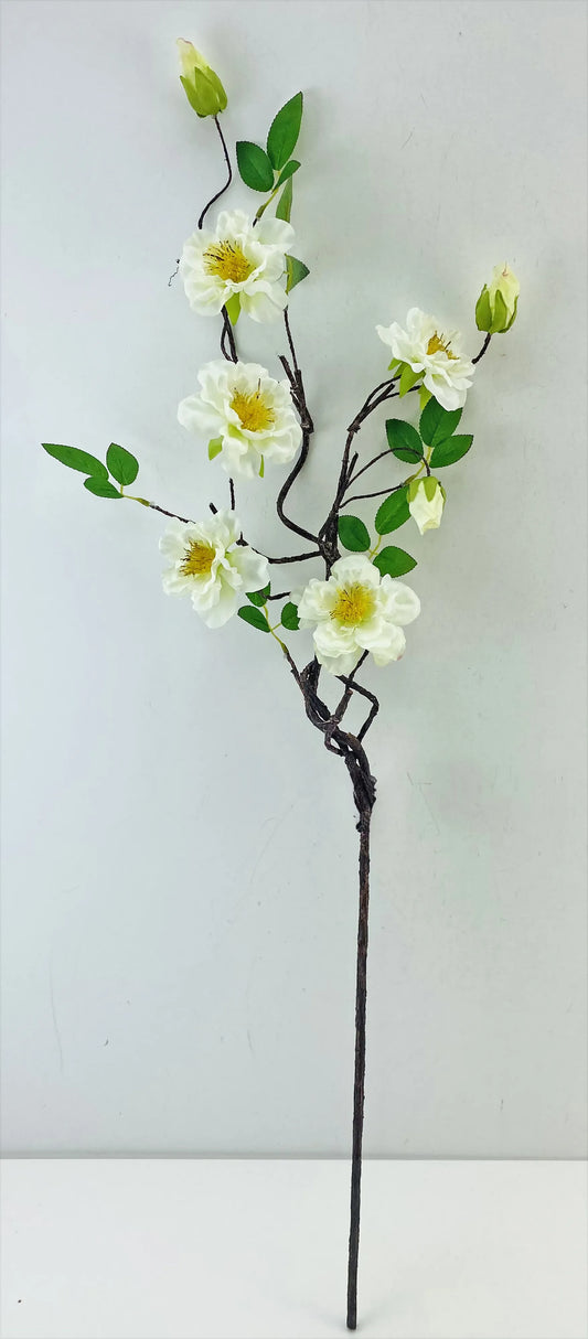 37in White Wild Rose on Twiggy Branch