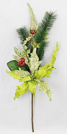 24in Velvet Poinsettia Spray GREEN/RED