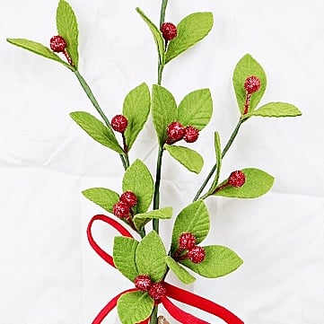 Mistletoe & Holly Berry Branch w/RED BOW