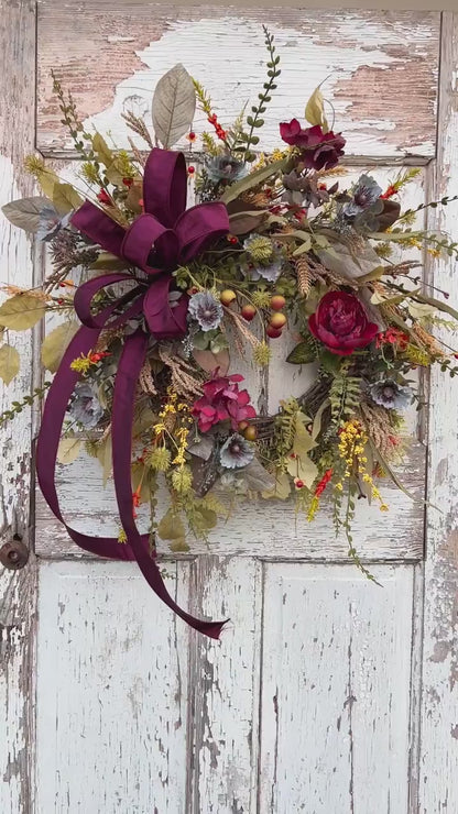 Fall Floral Wreath for front door, Handmade Autumn Wreath, Thanksgiving Wreath, Autumn Door Decor, Fall Entryway Decor, Home Decor,