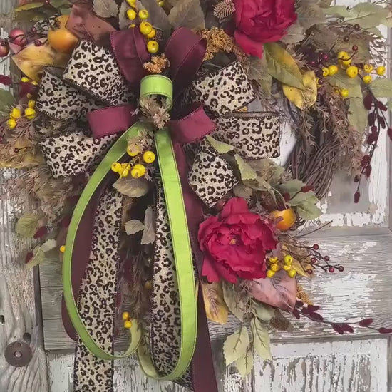 Autumn Vibes Grapevine Wreath: Leopard Print Fall Bow