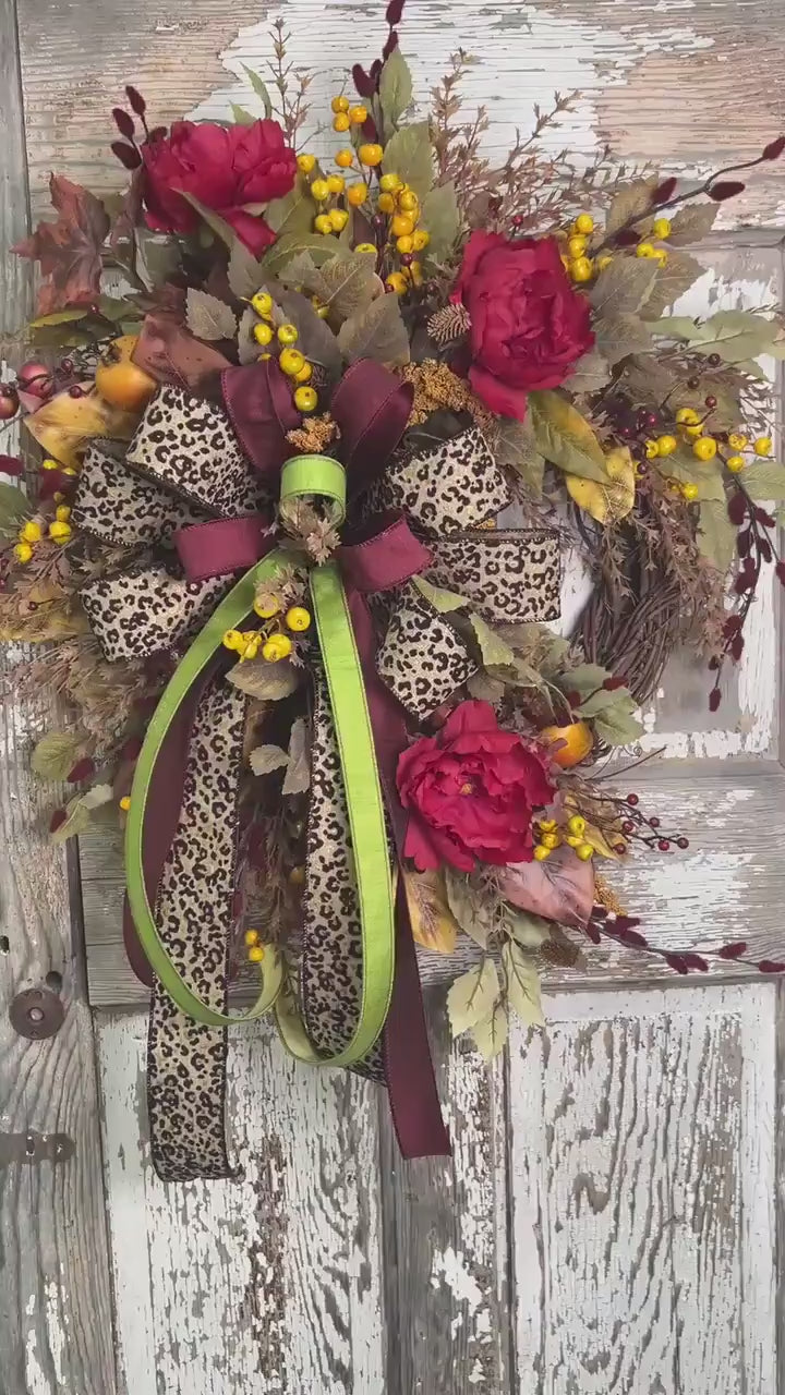 Autumn Vibes Grapevine Wreath: Leopard Print Fall Bow